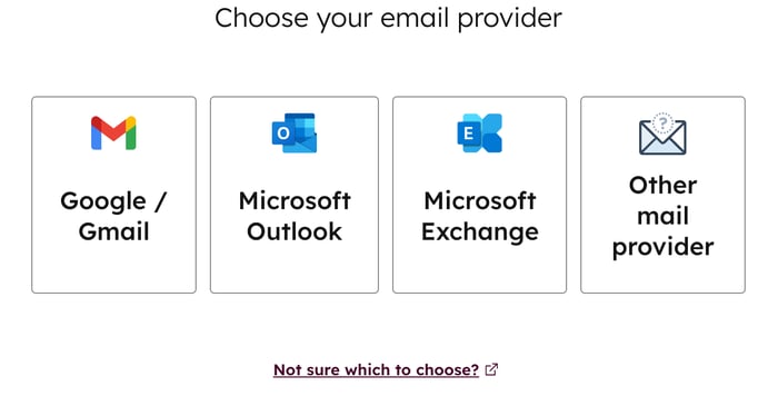 Menu showing "Choose your email provider" options for connecting personal email.