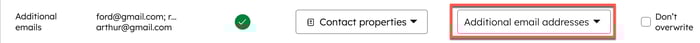The import field mapping view, ensuring that the emails are mapped to "Additional email addresses."
